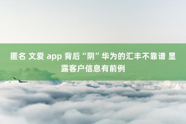 匿名 文爱 app 背后“阴”华为的汇丰不靠谱 显露客户信息有前例