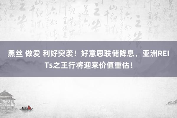 黑丝 做爱 利好突袭！好意思联储降息，亚洲REITs之王行将迎来价值重估！